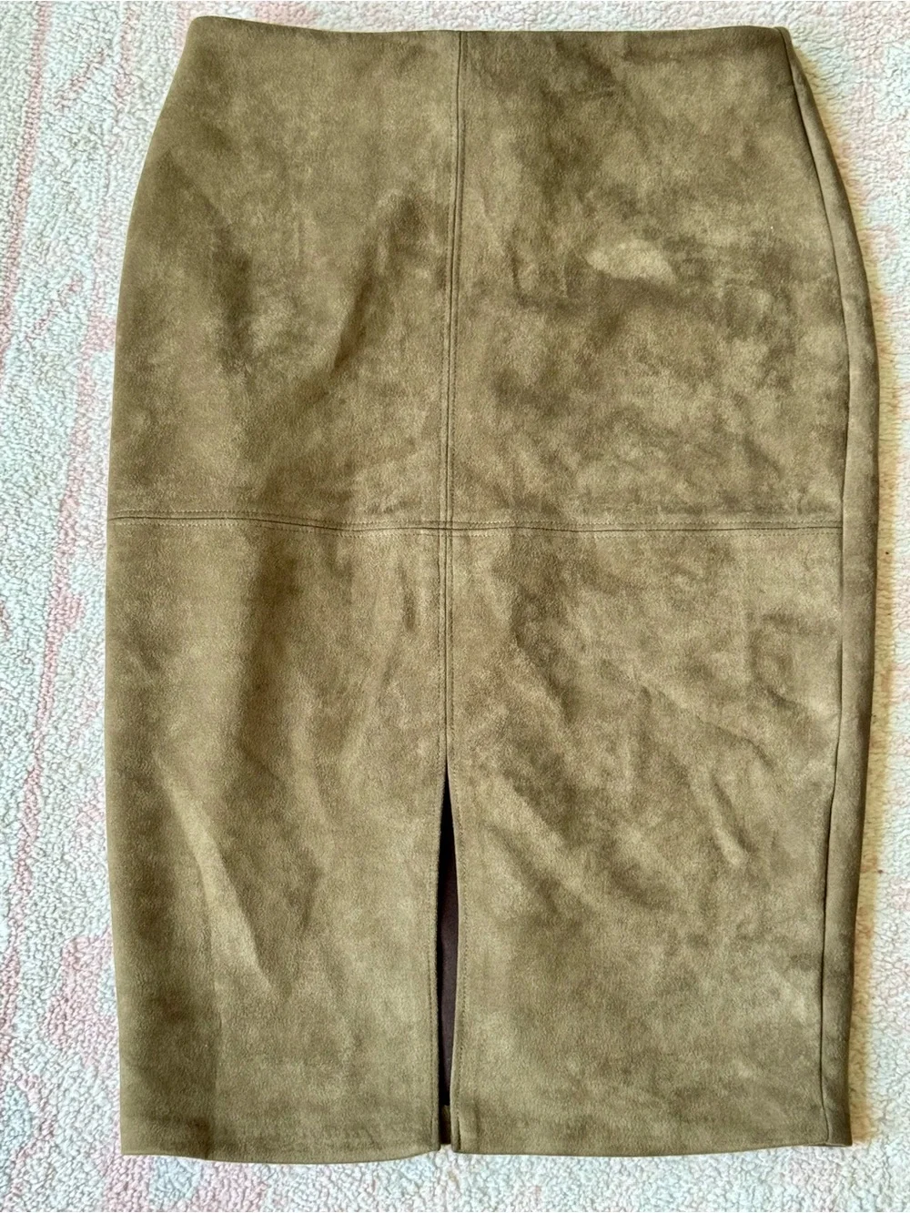 Lulu’s Total Allure Olive Green Suede Pencil Midi Skirt, Size Medium